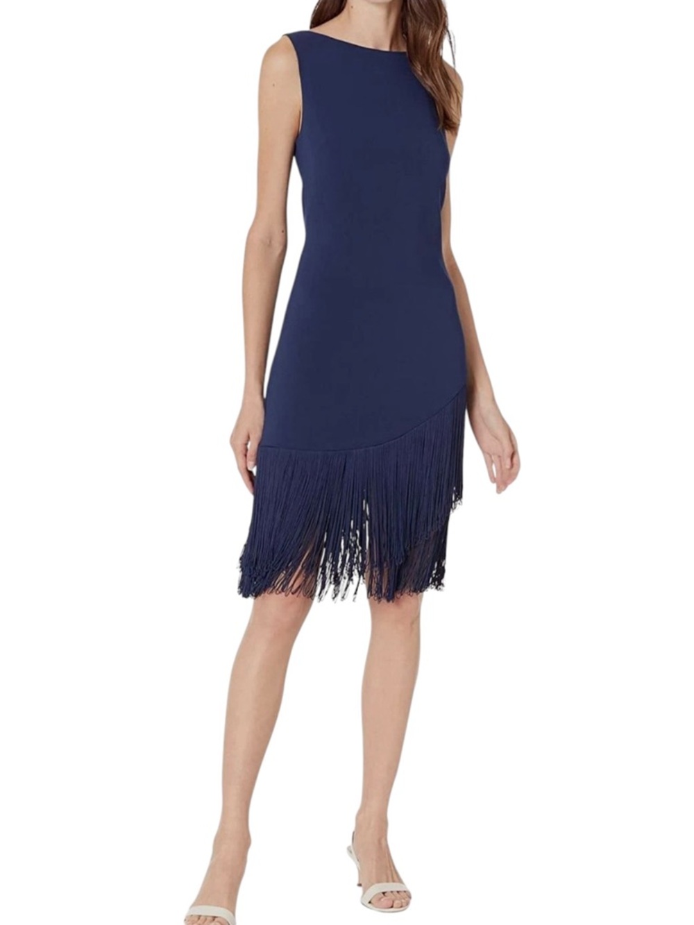 Trina Turk Alena‎ Fringe Dress Ink Blue Sleeveless Sheath Midi
Cocktail Elegant